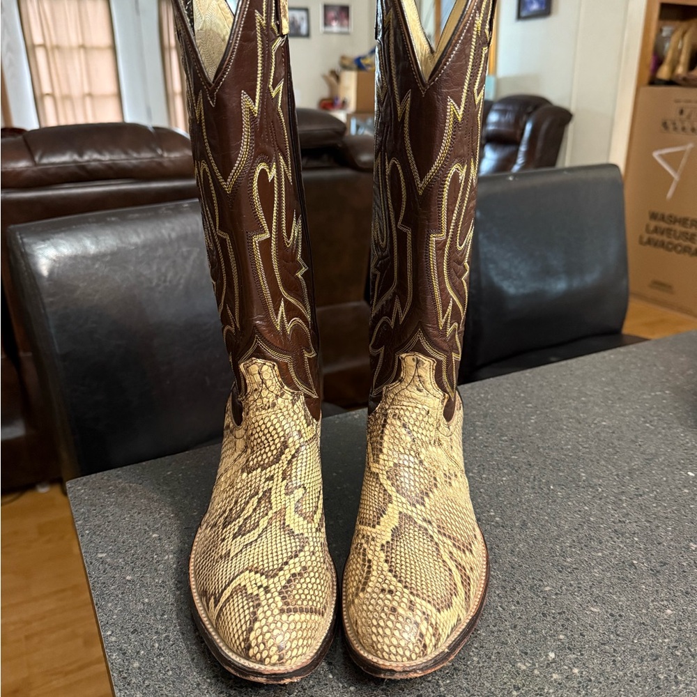 Dan Post Brown Cream Python Snake leather western… - image 2